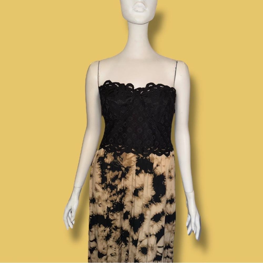 Anthropologie Black and Tan Faded Rose Strapless Maxi Dress - Picture 5 of 16